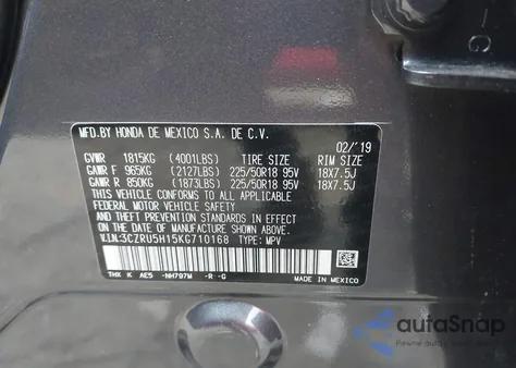 2019 Honda Hr-V Sport z USA, uszkodzony, nr VIN 3CZRU5H15KG710168